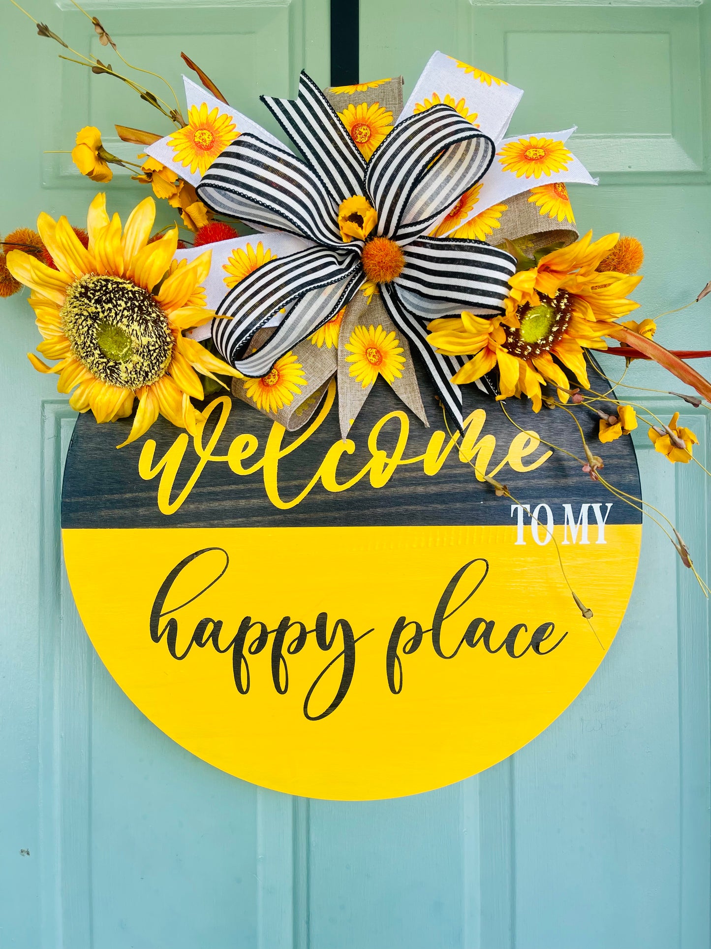 Front Door Decor | Welcome Sign | Round Wooden Door Hanger | Year Round Wreath Alternative | Rustic Front Door Sign | Housewarming Gift