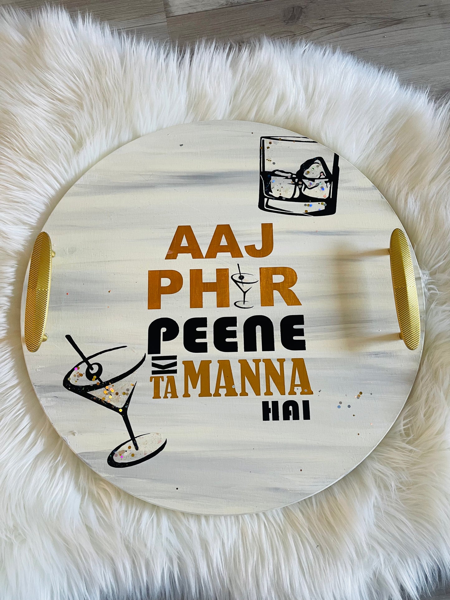 🍹 Hand-Painted Wooden Party Tray – “Aaj Phir Peene Ki Tamanna Hai” | Fun Bar & Drinks Serving Tray