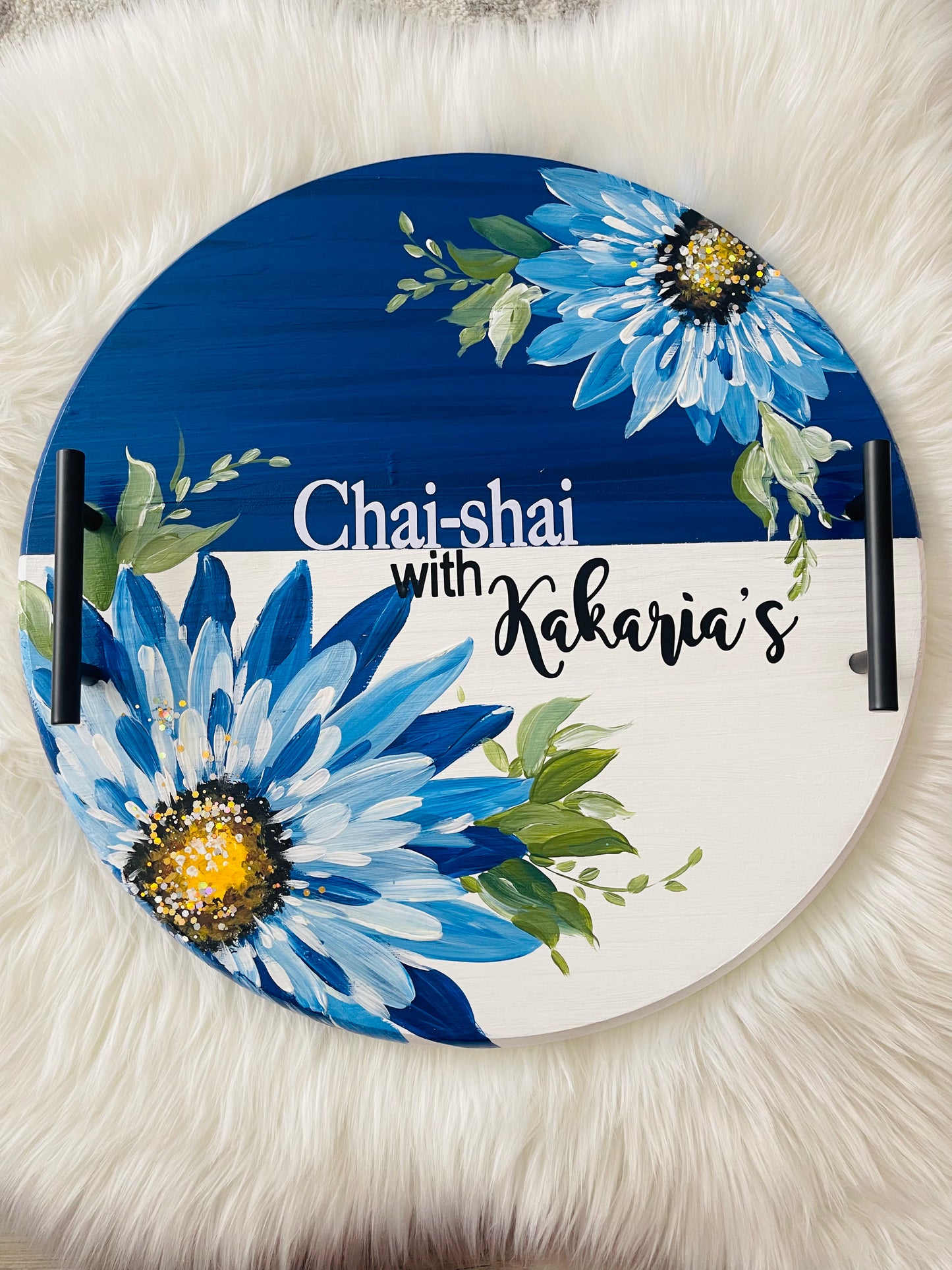 ☕ Hand-Painted Round Wooden Serving Tray – Chai-Shai with Kakaria’s | Tea-Time Floral Tray