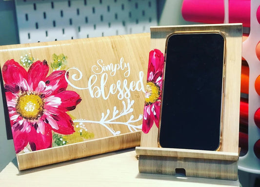 Bamboo Wood Phone & Tablet Stand Combo | Personalized with Coaster Highlights: