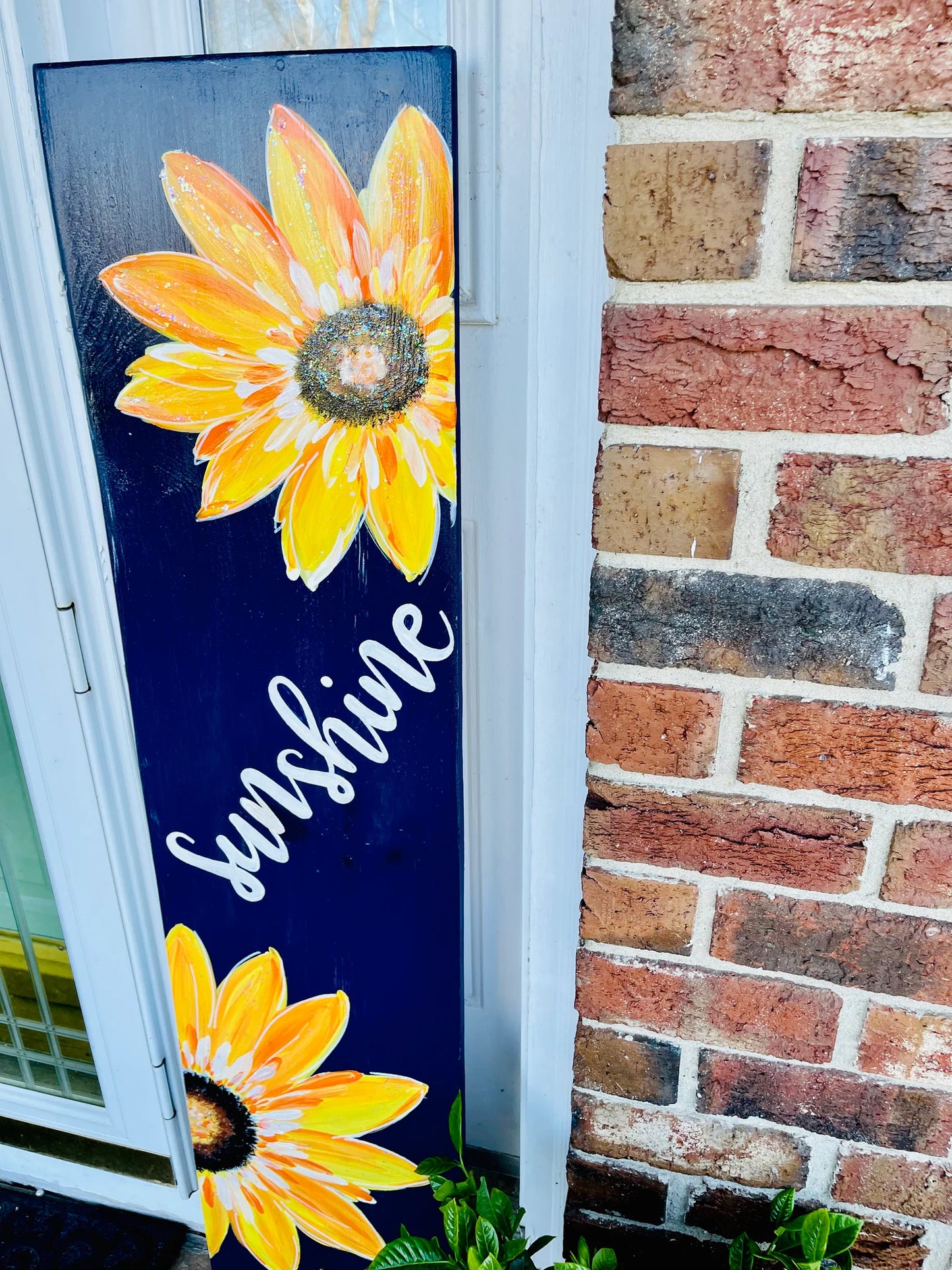 🌻 Sunflower Porch Leaner – Hand-Painted Tall Wooden Sign, Seasonal Front Door & Porch Decor