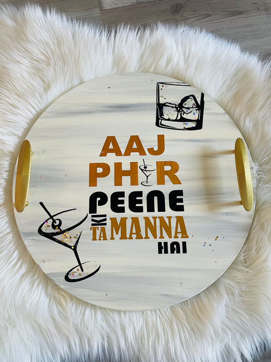 🍹 Hand-Painted Wooden Party Tray – “Aaj Phir Peene Ki Tamanna Hai” | Fun Bar & Drinks Serving Tray