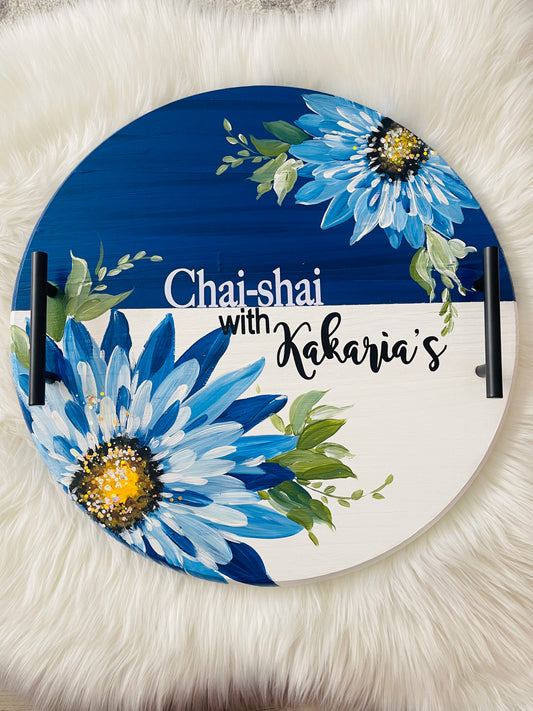 ☕ Hand-Painted Round Wooden Serving Tray – Chai-Shai with Kakaria’s | Tea-Time Floral Tray