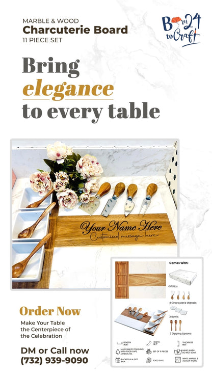 Luxury 11-Piece Marble & Wood Charcuterie Board Set – Serve in Style