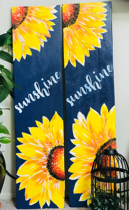 🌻 Sunflower Porch Leaner – Hand-Painted Tall Wooden Sign, Seasonal Front Door & Porch Decor