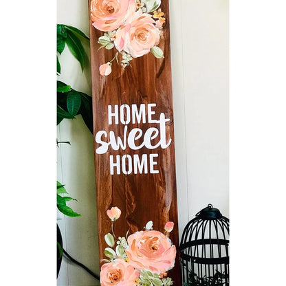 🌸 Floral Porch Leaner Sign – Hand-Painted Roses, Wooden Summer & All-Season Porch Decor