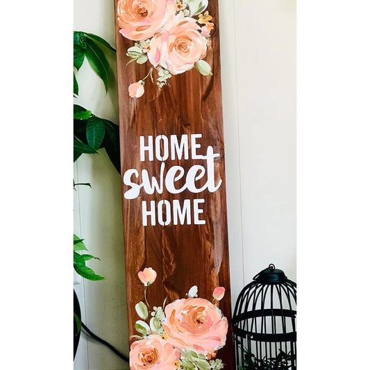 🌸 Floral Porch Leaner Sign – Hand-Painted Roses, Wooden Summer & All-Season Porch Decor