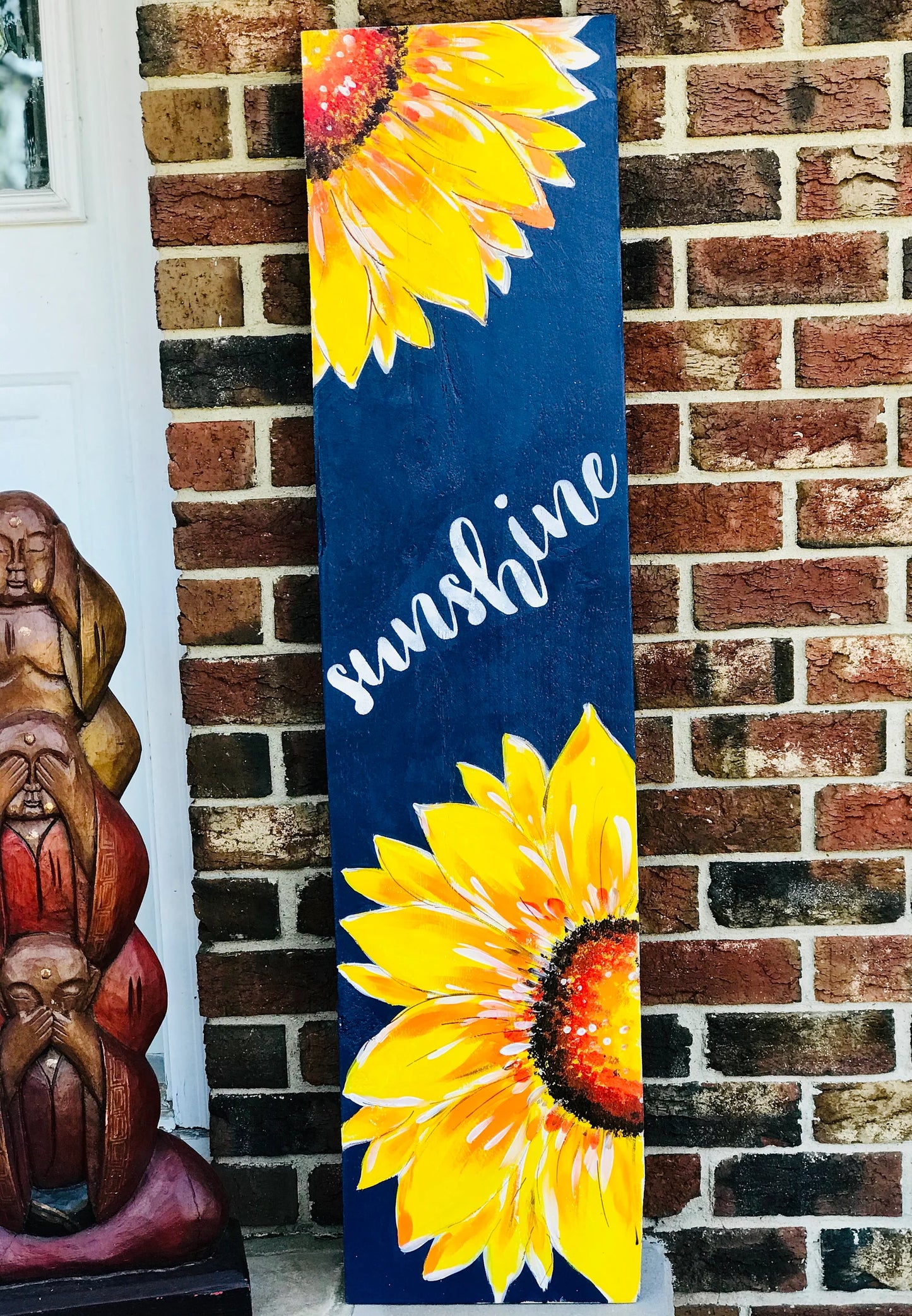 🌻 Sunflower Porch Leaner – Hand-Painted Tall Wooden Sign, Seasonal Front Door & Porch Decor