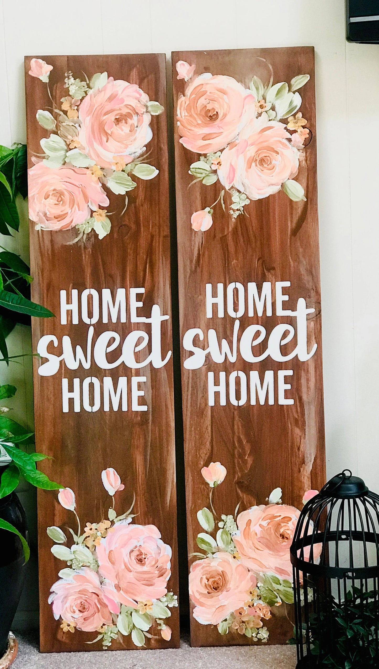 🌸 Floral Porch Leaner Sign – Hand-Painted Roses, Wooden Summer & All-Season Porch Decor