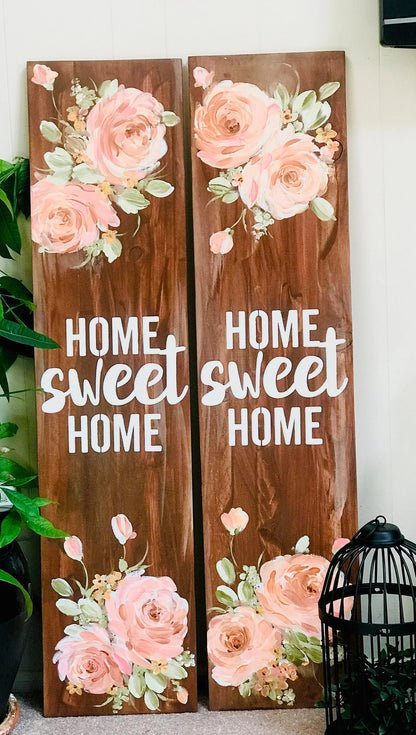 🌸 Floral Porch Leaner Sign – Hand-Painted Roses, Wooden Summer & All-Season Porch Decor