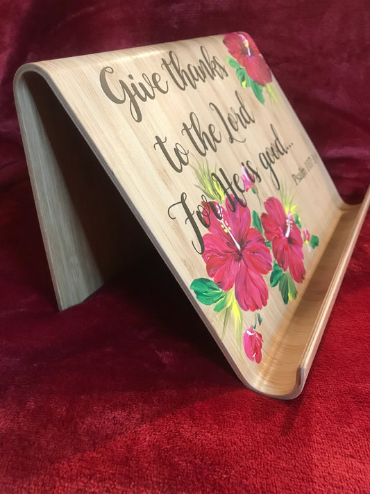 🌸 Hand-Painted Wooden iPad & Cookbook Stand | Personalized Prayer Book Holder