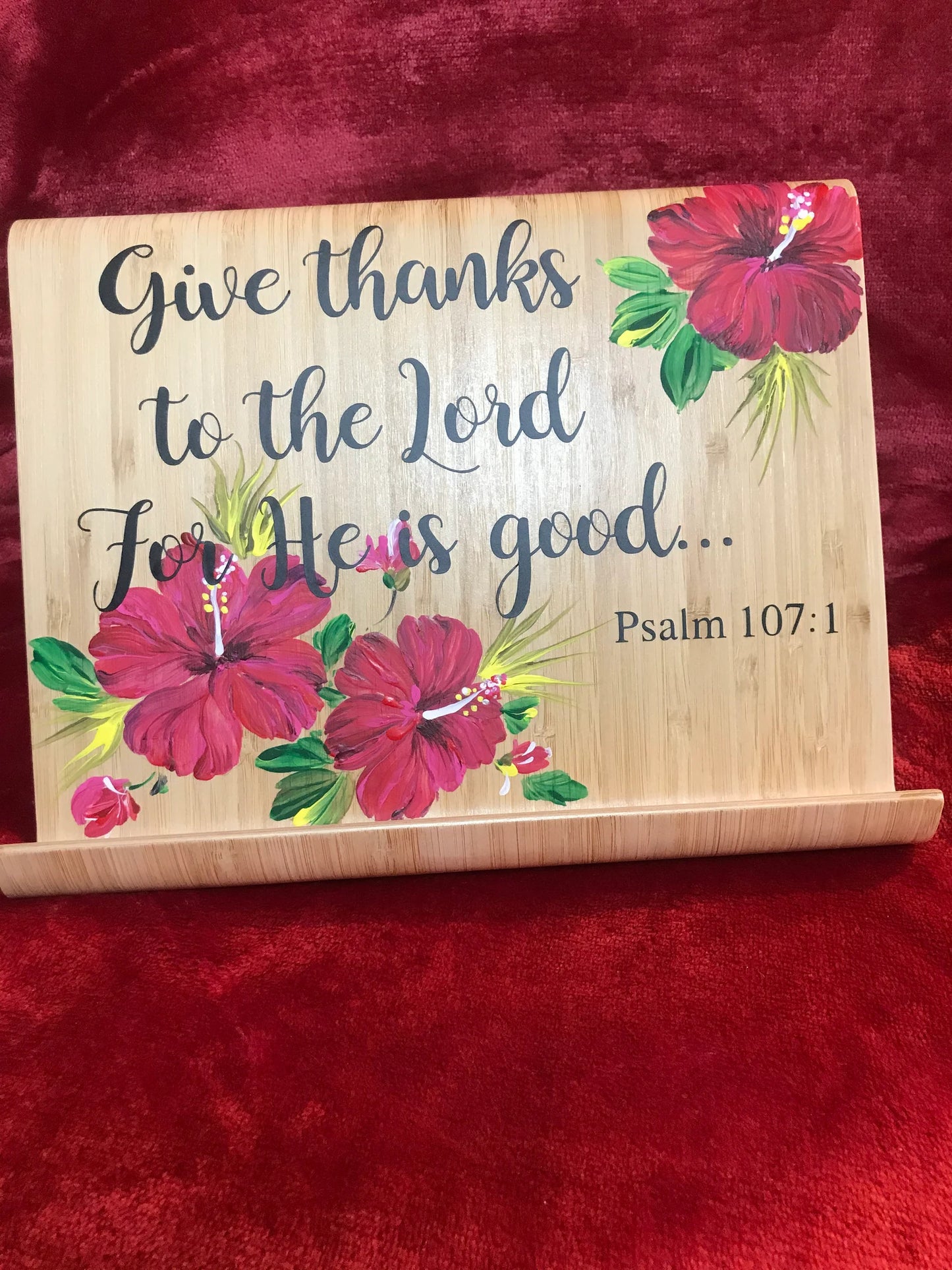 🌸 Hand-Painted Wooden iPad & Cookbook Stand | Personalized Prayer Book Holder