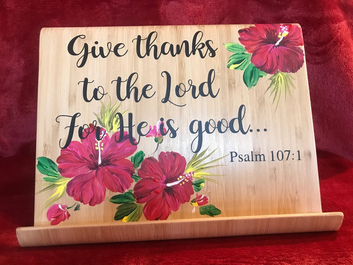🌸 Hand-Painted Wooden iPad & Cookbook Stand | Personalized Prayer Book Holder