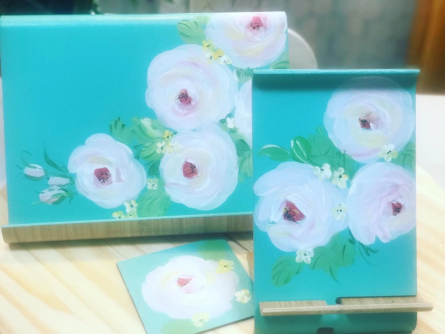🌸 Chiffon Roses 3-Pack Gift Set | Cook Book Holder, Phone Stand & Coaster