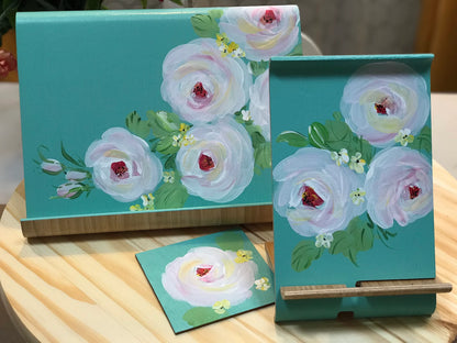 🌸 Chiffon Roses 3-Pack Gift Set | Cook Book Holder, Phone Stand & Coaster