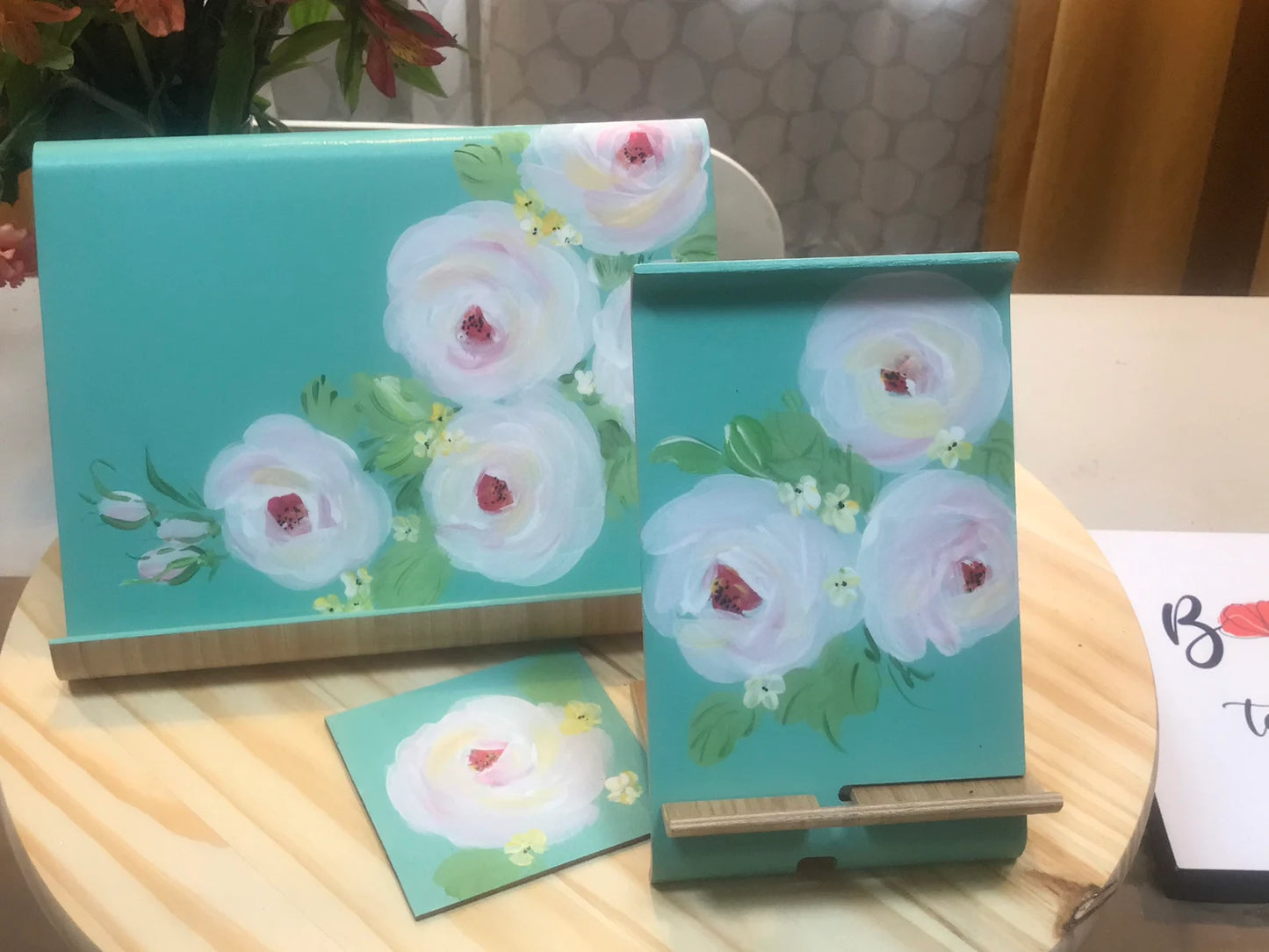 🌸 Chiffon Roses 3-Pack Gift Set | Cook Book Holder, Phone Stand & Coaster