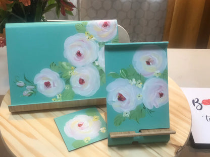 🌸 Chiffon Roses 3-Pack Gift Set | Cook Book Holder, Phone Stand & Coaster