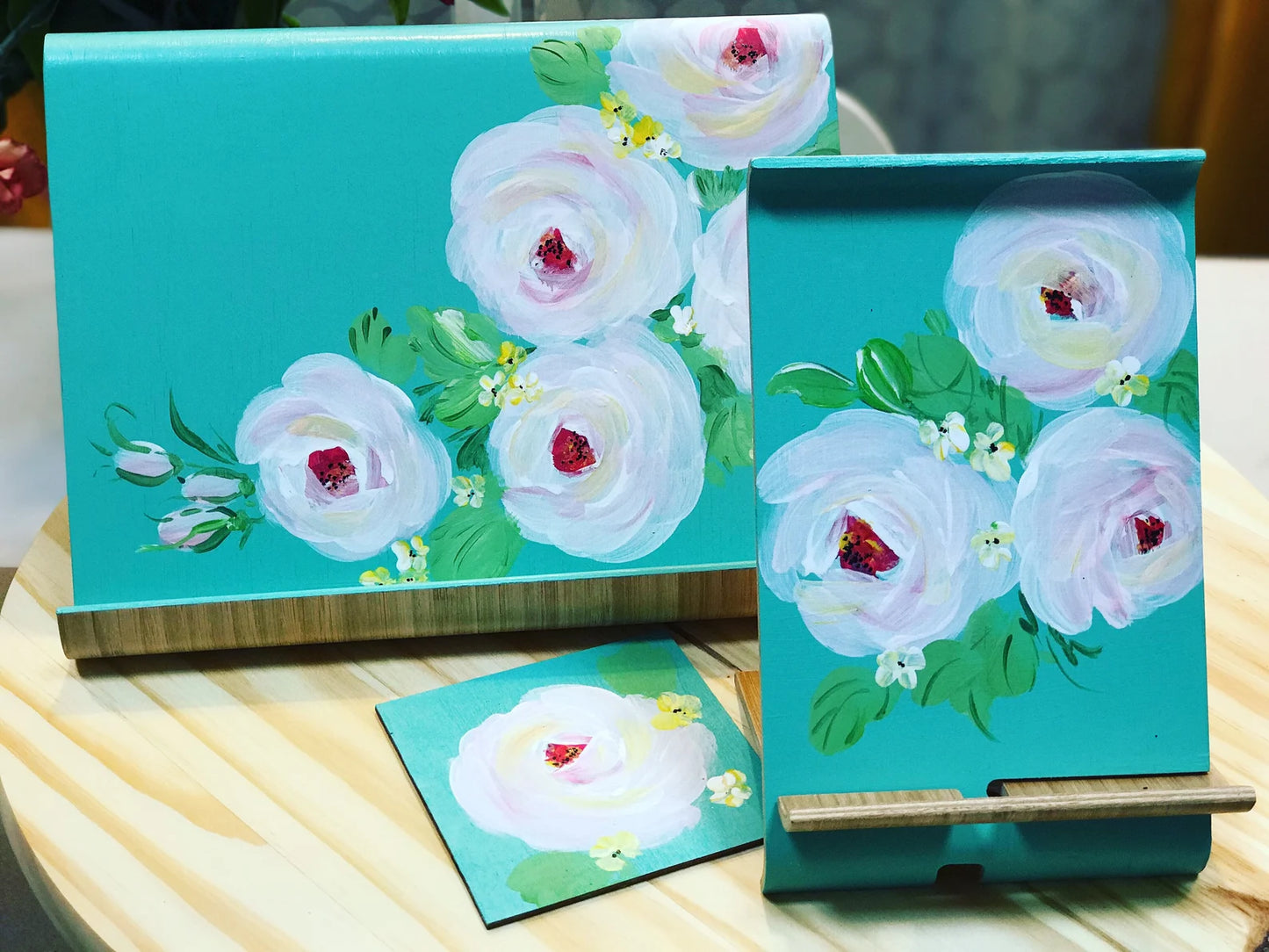🌸 Chiffon Roses 3-Pack Gift Set | Cook Book Holder, Phone Stand & Coaster