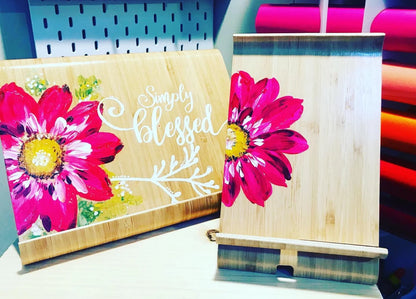 Bamboo Wood Phone & Tablet Stand Combo | Personalized with Coaster  Highlights: