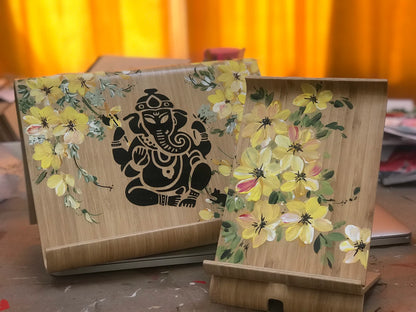 🌼 Yellow Blossoms Combo Pack | Tablet Stand, Phone Stand & Coaster (Personalized)