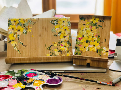 🌼 Yellow Blossoms Combo Pack | Tablet Stand, Phone Stand & Coaster (Personalized)