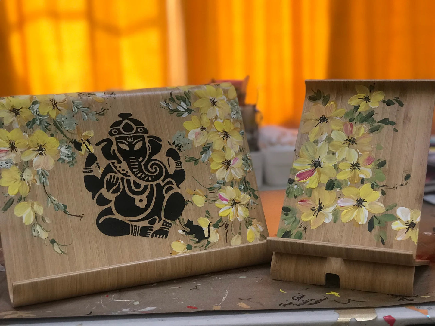🌼 Yellow Blossoms Combo Pack | Tablet Stand, Phone Stand & Coaster (Personalized)