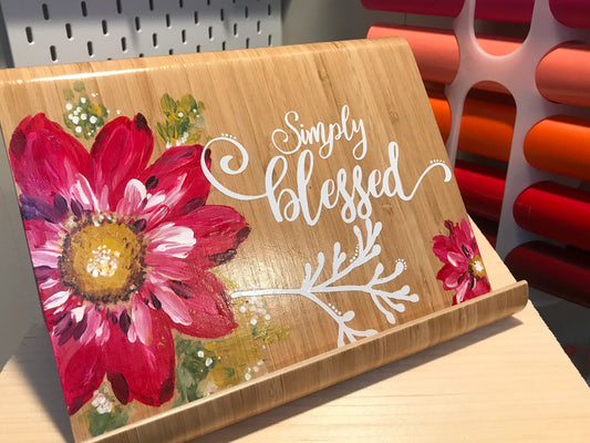 Hand-Painted Wooden Cookbook & Tablet Holder | Personalized Floral Stand