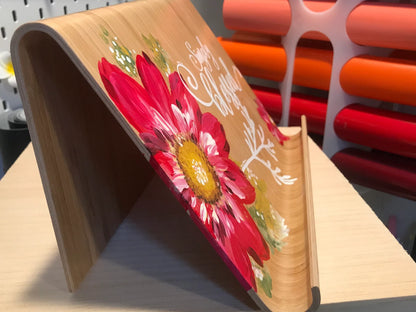 Hand-Painted Wooden Cookbook & Tablet Holder | Personalized Floral Stand