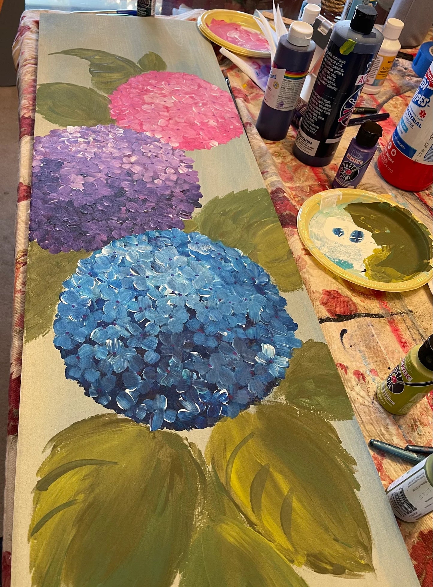 🌸 Hydrangeas Porch Leaner – Hand-Painted Floral Wooden Sign, Tall Spring & Summer Front Porch Decor