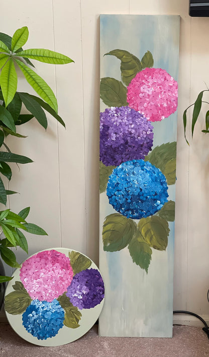 🌸 Hydrangeas Porch Leaner – Hand-Painted Floral Wooden Sign, Tall Spring & Summer Front Porch Decor