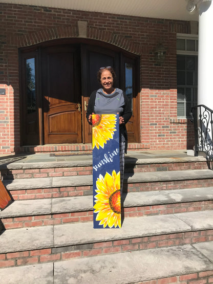 🌻 Sunflower Porch Leaner – Hand-Painted Tall Wooden Sign, Seasonal Front Door & Porch Decor