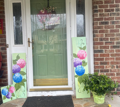 🌸 Hydrangeas Porch Leaner – Hand-Painted Floral Wooden Sign, Tall Spring & Summer Front Porch Decor