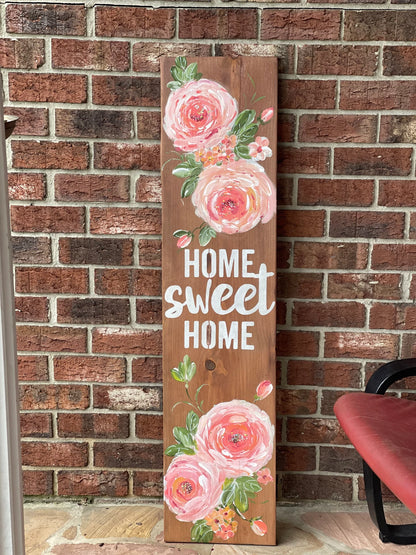 🌸 Floral Porch Leaner Sign – Hand-Painted Roses, Wooden Summer & All-Season Porch Decor