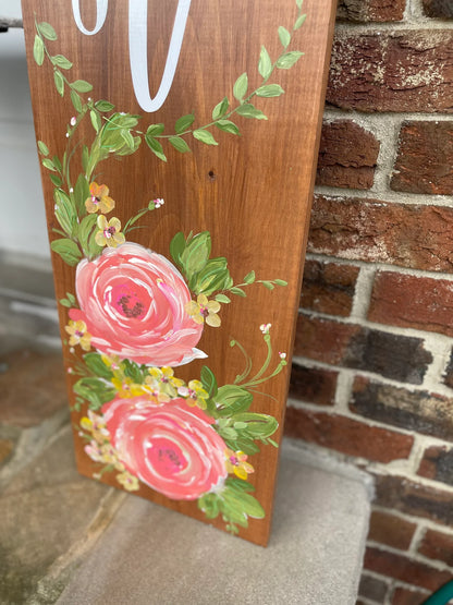 🌸 Floral Porch Leaner Sign – Hand-Painted Roses, Wooden Summer & All-Season Porch Decor