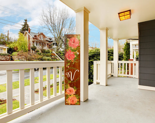 🌸 Floral Porch Leaner Sign – Hand-Painted Roses, Wooden Summer & All-Season Porch Decor