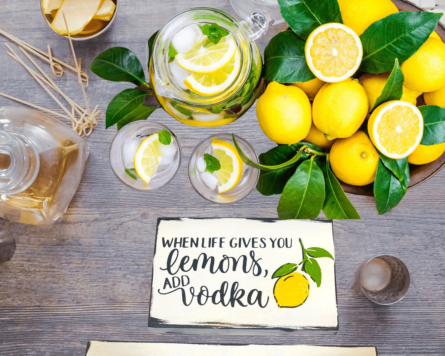 When life gives you lemons wood sign | Rustic Wood Sign | Inspirational Sign | Shelf Sitter | Tiered Tray Decor | Lemon Sign | Floating Shelf