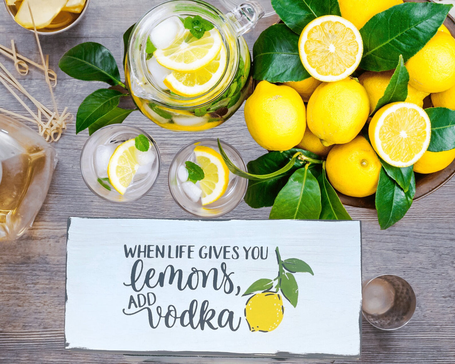 When life gives you lemons wood sign | Rustic Wood Sign | Inspirational Sign | Shelf Sitter | Tiered Tray Decor | Lemon Sign | Floating Shelf