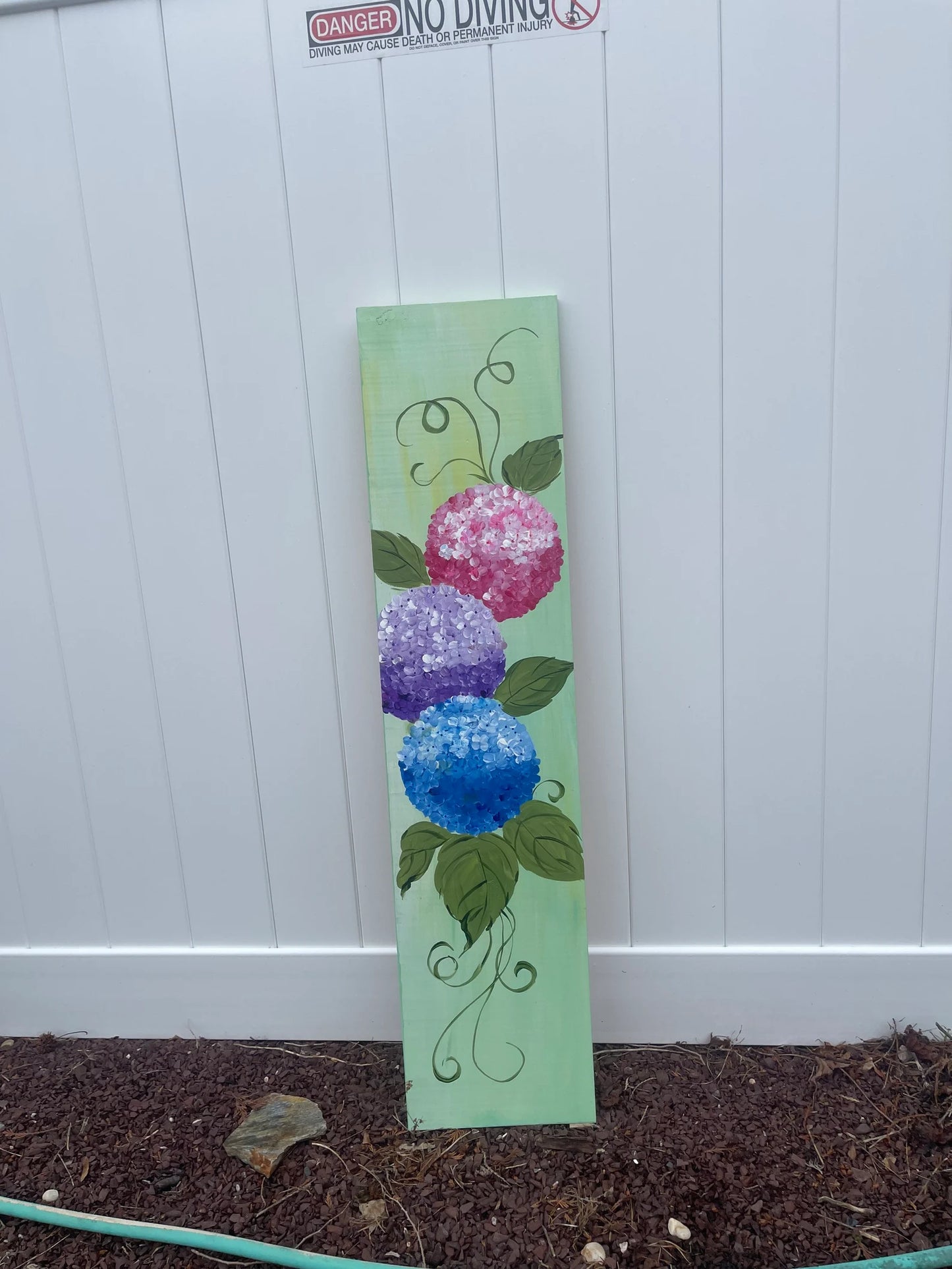 🌸 Hydrangeas Porch Leaner – Hand-Painted Floral Wooden Sign, Tall Spring & Summer Front Porch Decor