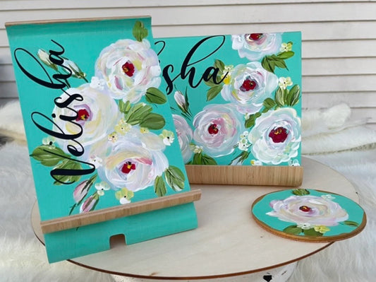 🌸 Chiffon Roses 3-Pack Gift Set | Cook Book Holder, Phone Stand & Coaster