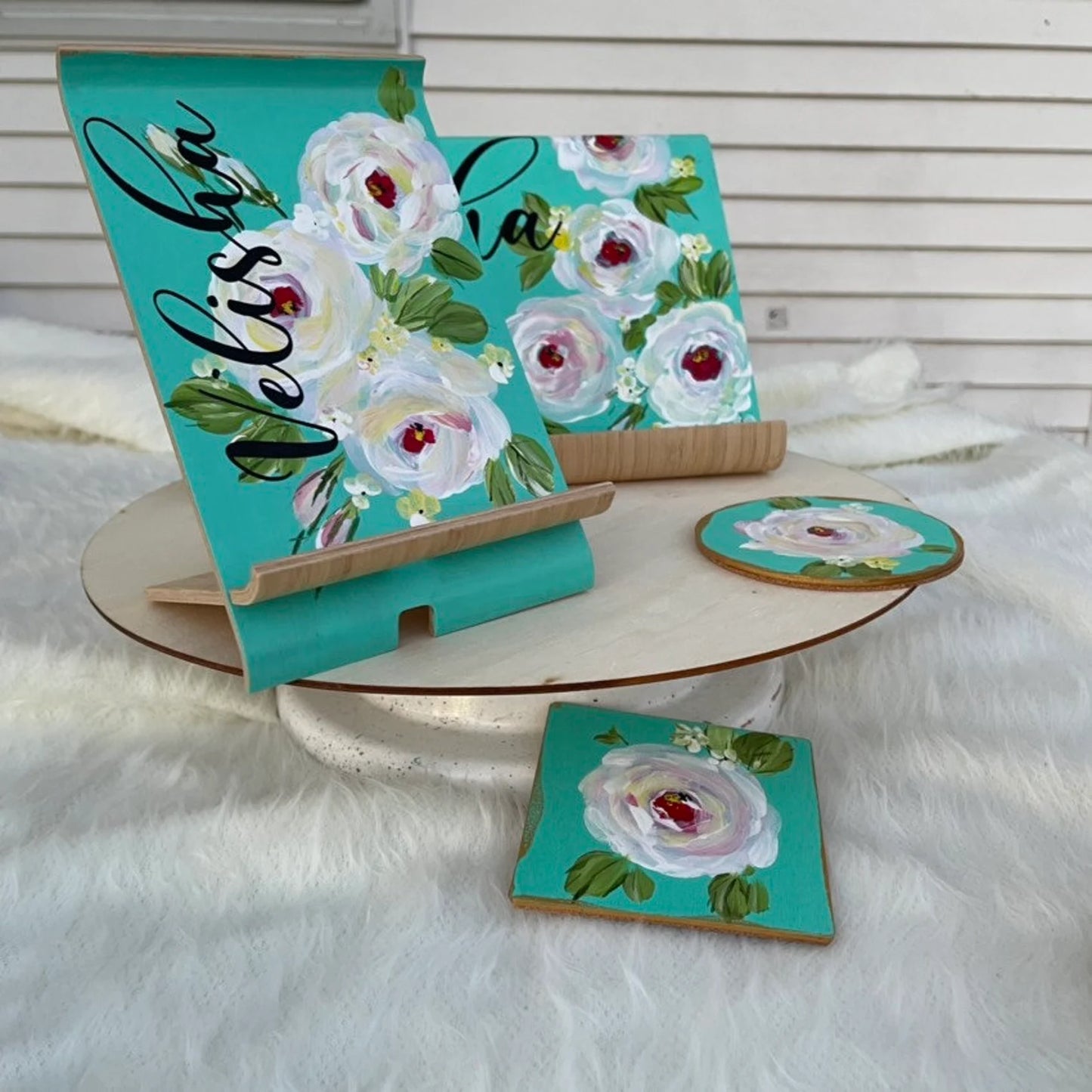 🌸 Chiffon Roses 3-Pack Gift Set | Cook Book Holder, Phone Stand & Coaster