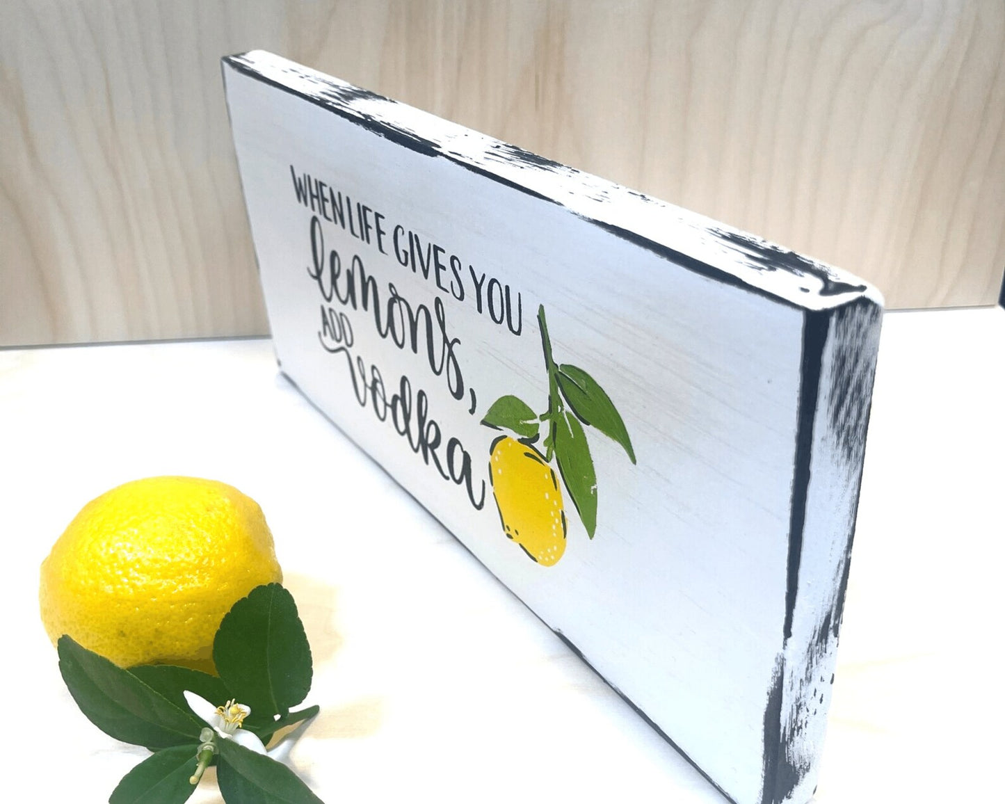 When life gives you lemons wood sign | Rustic Wood Sign | Inspirational Sign | Shelf Sitter | Tiered Tray Decor | Lemon Sign | Floating Shelf