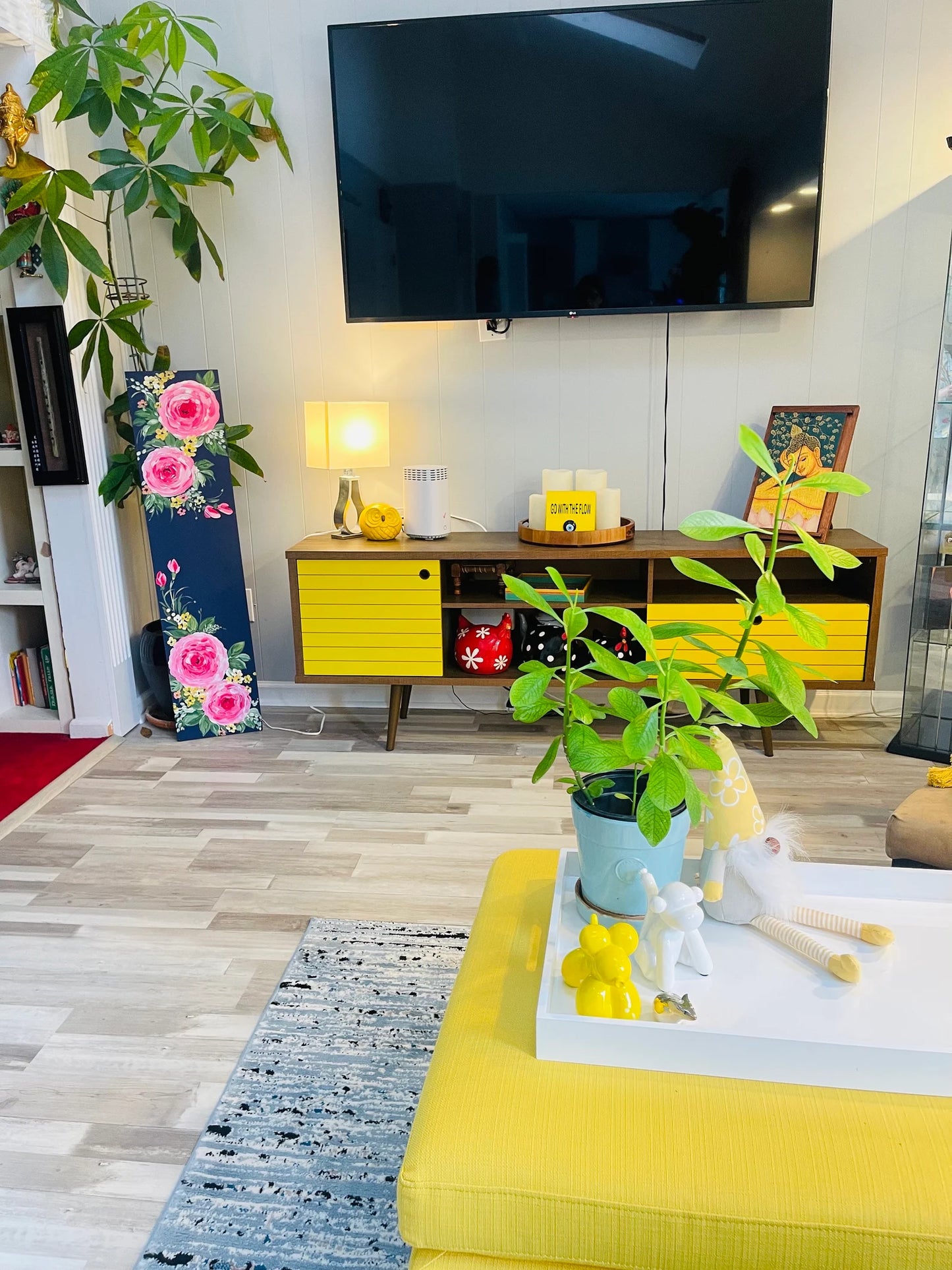 🌸 Navy Floral Porch Leaner – Hand-Painted Roses Wooden Sign, Tall All-Season Front Porch Decor