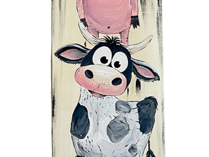 🐷 4ft Farm Animal Leaner Sign – Pig, Cow, Rooster, Sheep | Rustic Farmhouse Porch & Wall Decor |