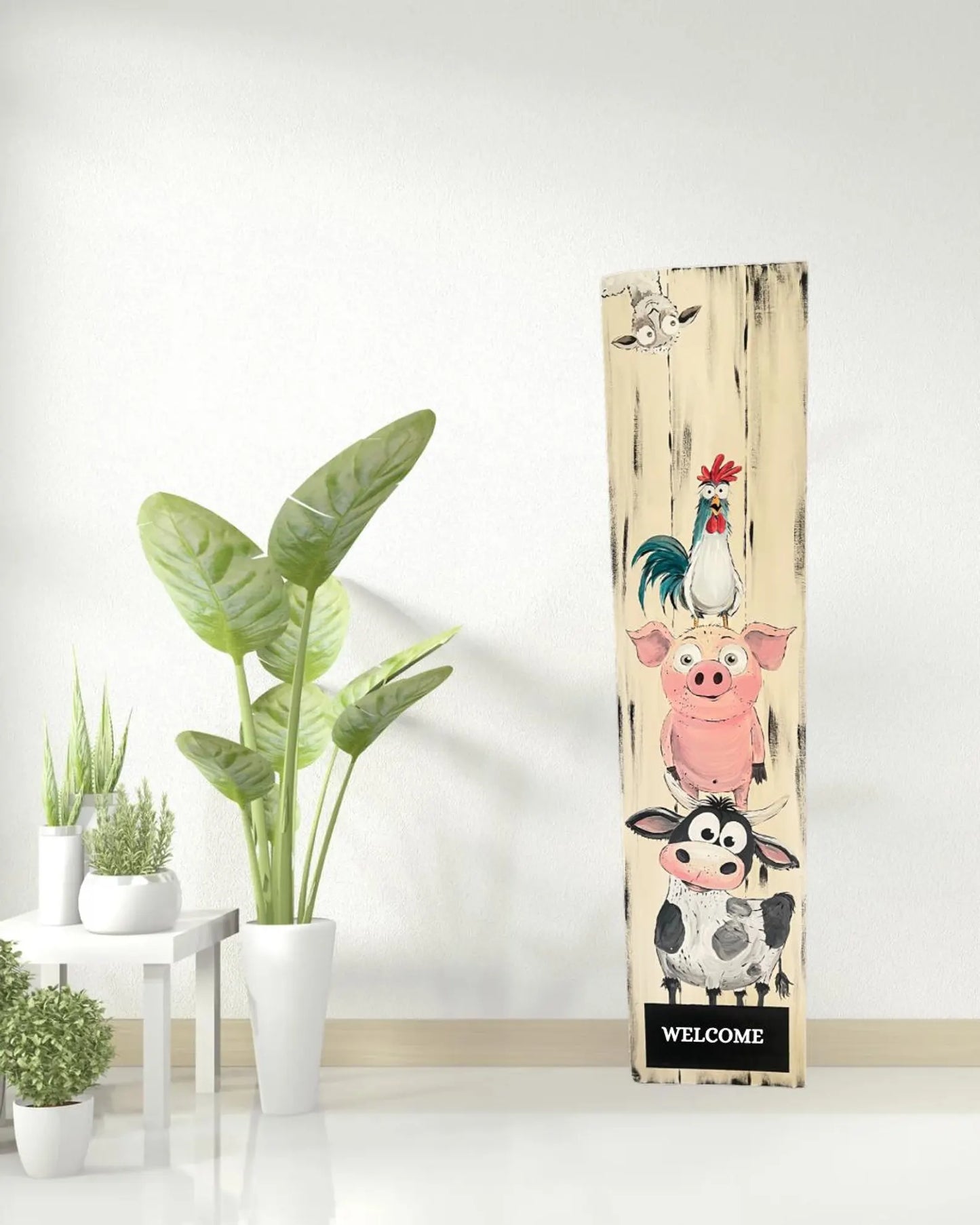 🐷 4ft Farm Animal Leaner Sign – Pig, Cow, Rooster, Sheep | Rustic Farmhouse Porch & Wall Decor |