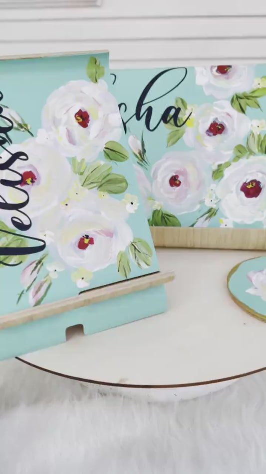 🌸 Chiffon Roses 3-Pack Gift Set | Cook Book Holder, Phone Stand & Coaster
