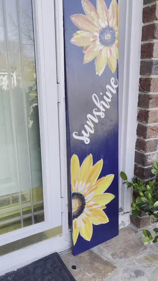 🌻 Sunflower Porch Leaner – Hand-Painted Tall Wooden Sign, Seasonal Front Door & Porch Decor